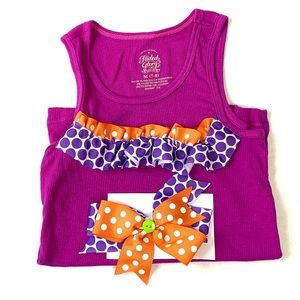 New girls fancy tank top with hair bow. Hand made.